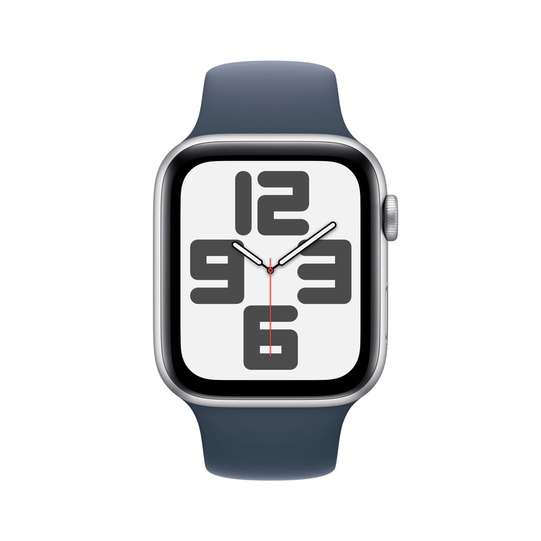 Apple Watch SE (2023) GPS + Cellular 44mm Silber Aluminium Case mit Sturmblau Sport Band - S/M
